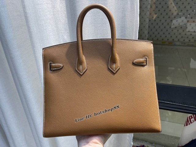 Hermes專櫃經典款手提女包 愛馬仕birkin25cm Epsom掌紋外縫 金棕色金扣純手工 ttd1049